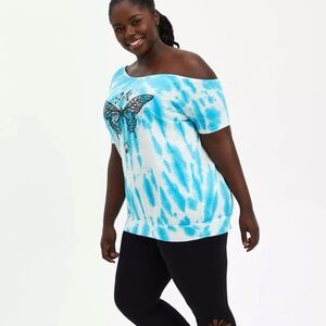 NTW Torrid Blue Tie-Dye Butterfly Off The Shoulder Top